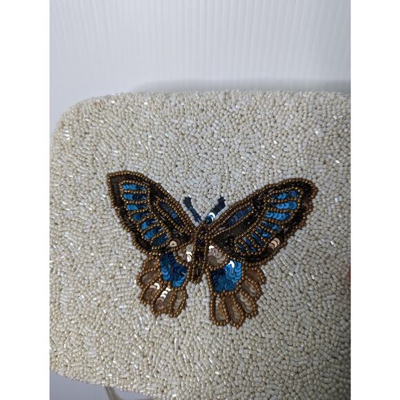 Tiana Y2K Beaded Butterfly Bag Ivory Multi Sequin Crossbody Purse Handcrafted - Picture 4 of 11